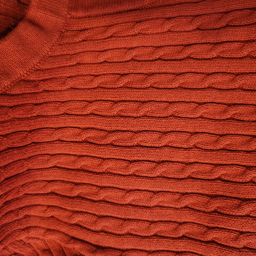 Jeanne Pierre Cardigan Sweater Orange Button Up Cable Knit Stretch V Neck